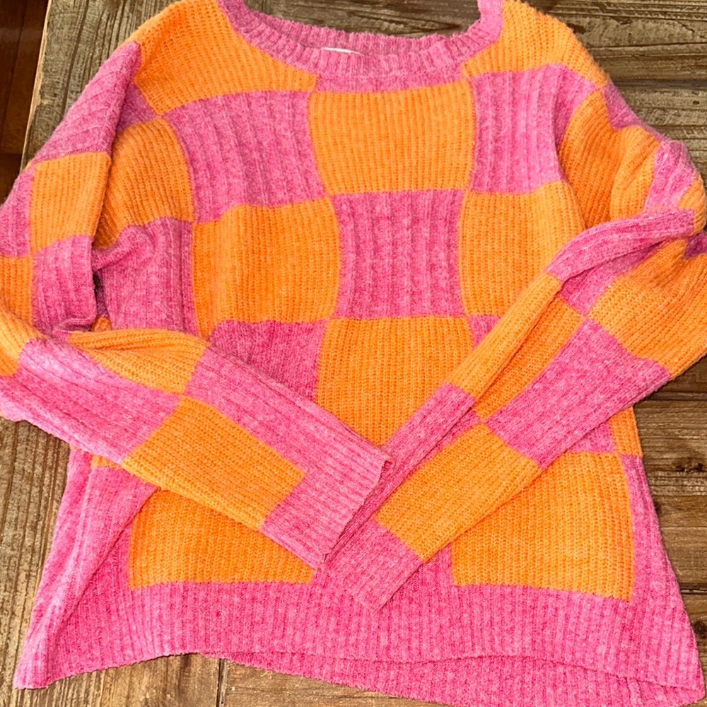 Pink Lily Pink and Orange Crew Neck Sweater